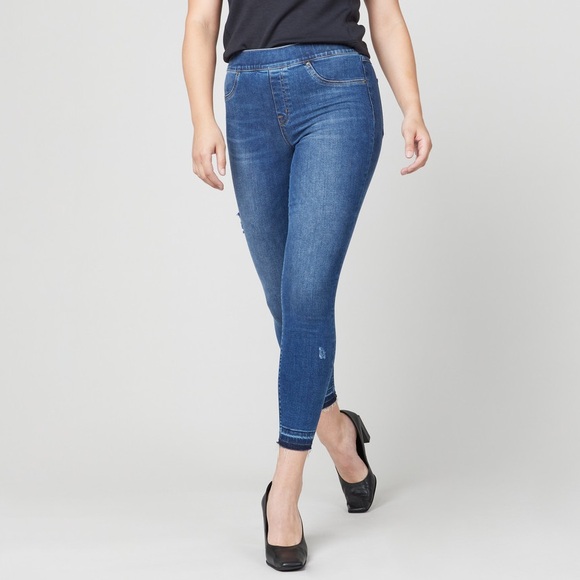 SPANX Denim Legging Distressed Jeans Medium Wash 6 - Picture 3 of 10